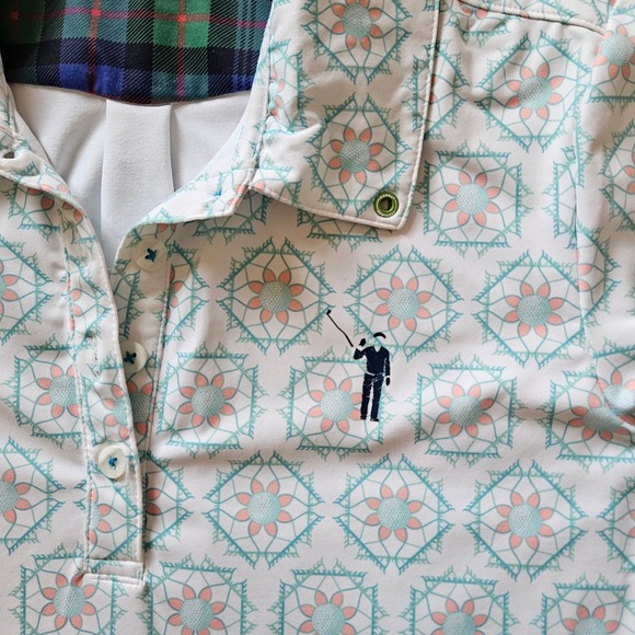 William Murray Golf Dress Womens XS Teal Geometric Floral Polo Short Sleeve - Picture 4 of 7